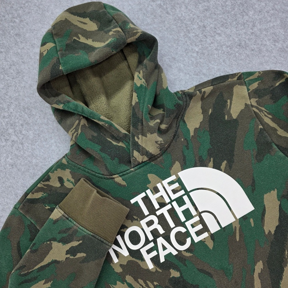 The North Face Youth L 14/16 Green/Brown Camo Graphic‎ Pullover Fleece Hoodie